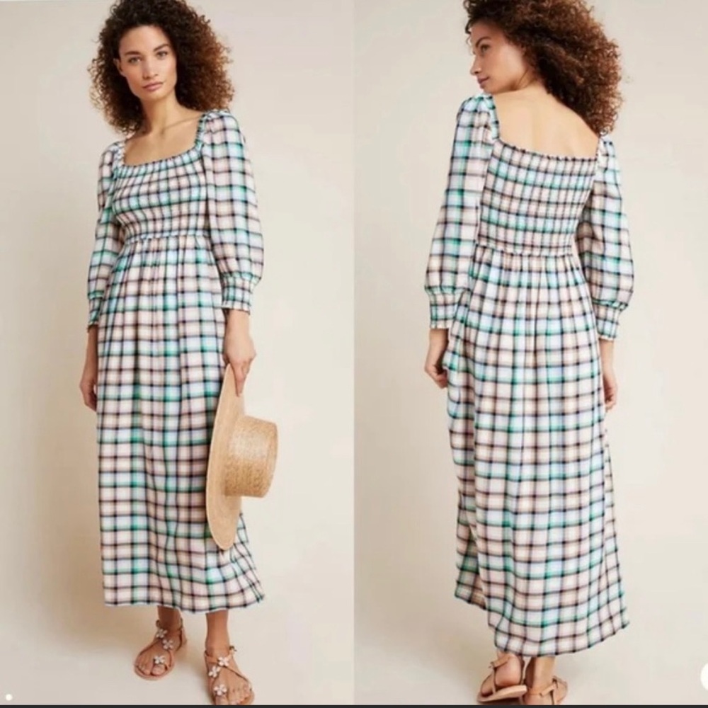 Anthropologie Maeve Plaid Maxi Dress